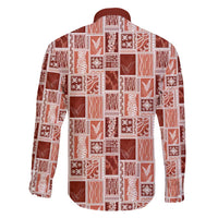 Vintage Aloha Block Quilt Family Matching Long Sleeve Bodycon Dress and Hawaiian Shirt Red Inspired Lei Motifs - Polynesian Pride