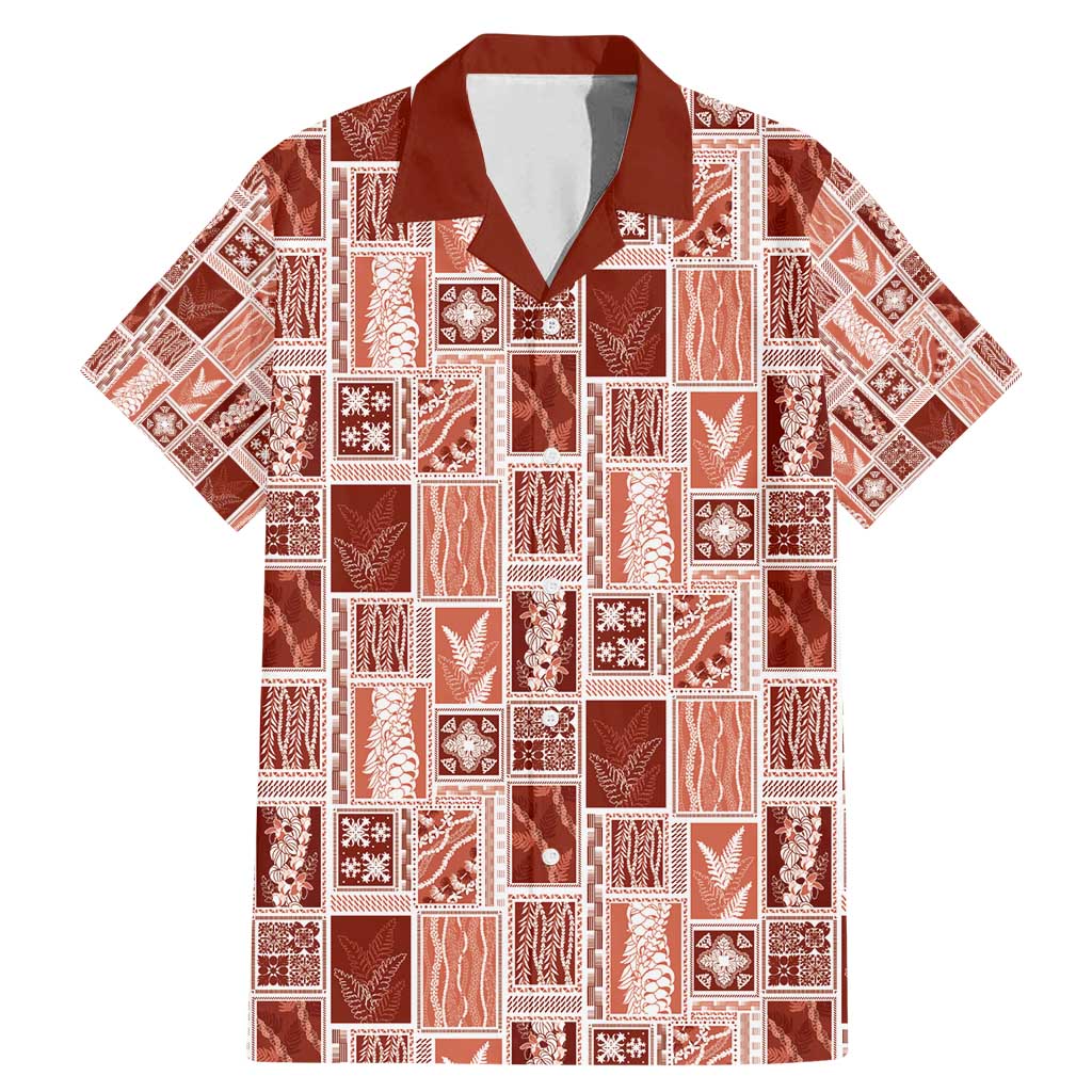 Vintage Aloha Block Quilt Family Matching Mermaid Dress and Hawaiian Shirt Red Inspired Lei Motifs - Polynesian Pride