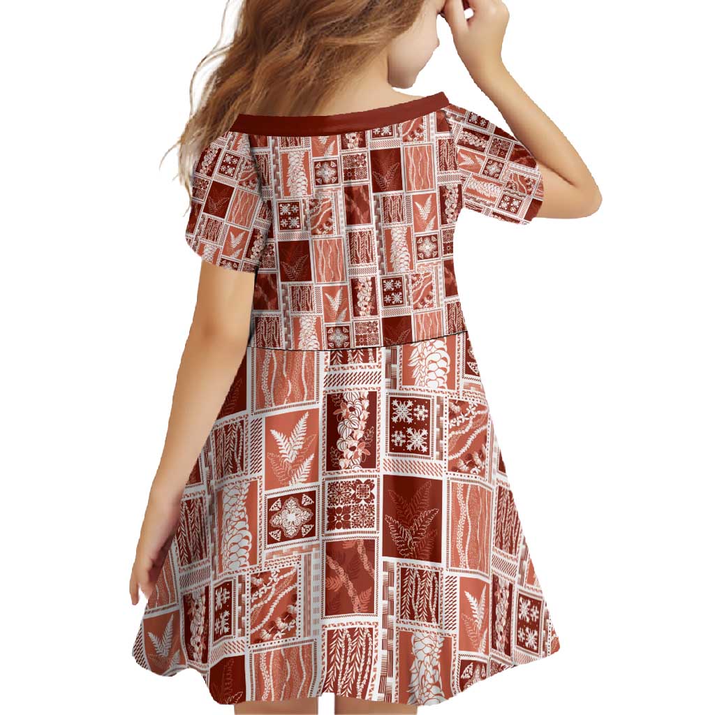 Vintage Aloha Block Quilt Family Matching Off Shoulder Maxi Dress and Hawaiian Shirt Red Inspired Lei Motifs - Polynesian Pride