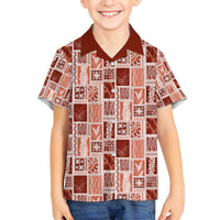 Vintage Aloha Block Quilt Family Matching Off Shoulder Short Dress and Hawaiian Shirt Red Inspired Lei Motifs - Polynesian Pride