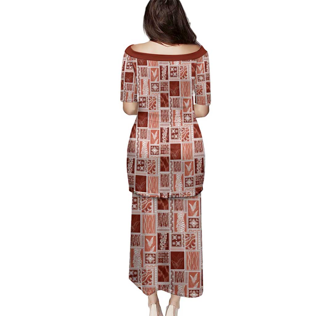 Vintage Aloha Block Quilt Family Matching Puletasi and Hawaiian Shirt Red Inspired Lei Motifs - Polynesian Pride