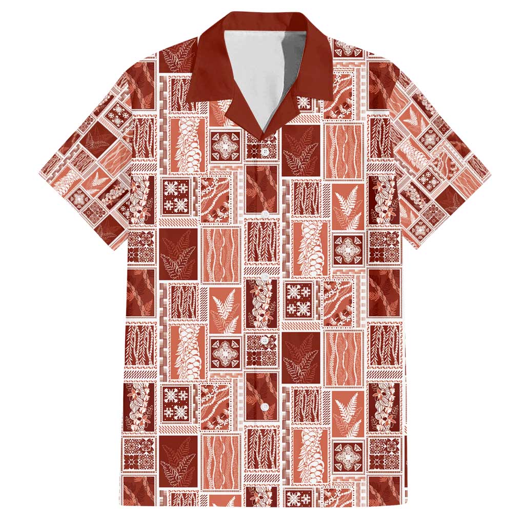 Vintage Aloha Block Quilt Family Matching Tank Maxi Dress and Hawaiian Shirt Red Inspired Lei Motifs - Polynesian Pride