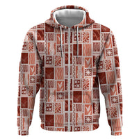 Vintage Aloha Block Quilt Hoodie Red Inspired Lei Motifs - Polynesian Pride