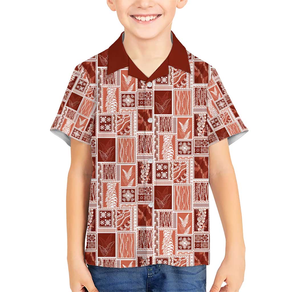 Vintage Aloha Block Quilt Kid Hawaiian Shirt Red Inspired Lei Motifs - Polynesian Pride