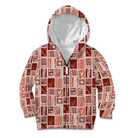 Vintage Aloha Block Quilt Kid Hoodie Red Inspired Lei Motifs - Polynesian Pride