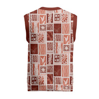 Vintage Aloha Block Quilt Christmas Knitted V-Neck Vest Red Inspired Lei Motifs - Polynesian Pride