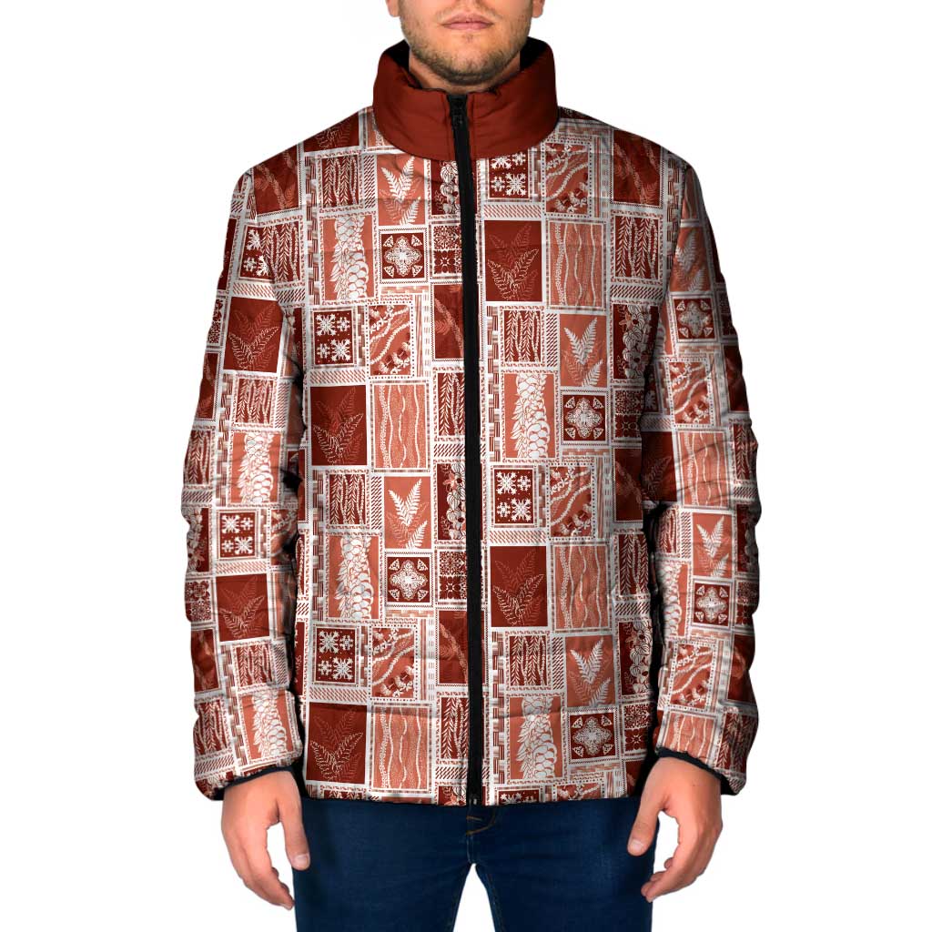 Vintage Aloha Block Quilt Padded Jacket Red Inspired Lei Motifs - Polynesian Pride