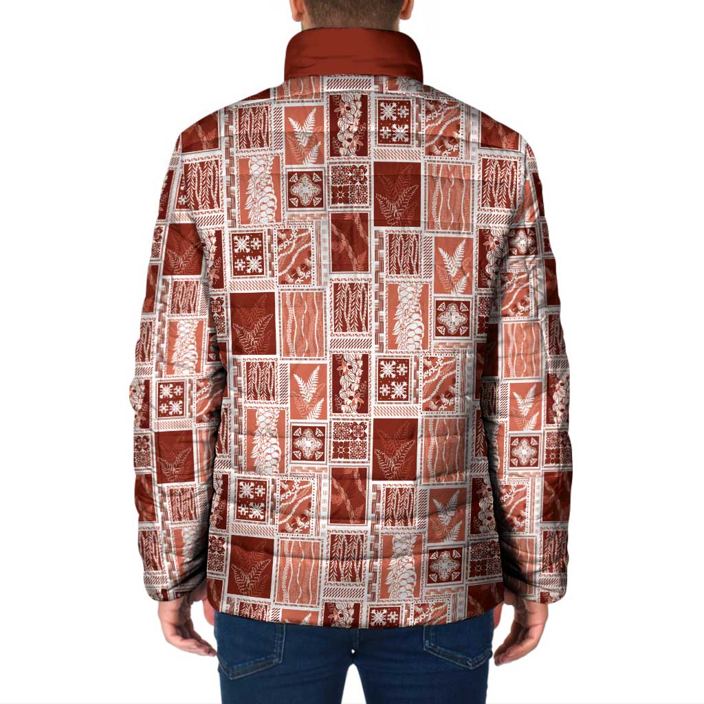 Vintage Aloha Block Quilt Padded Jacket Red Inspired Lei Motifs - Polynesian Pride