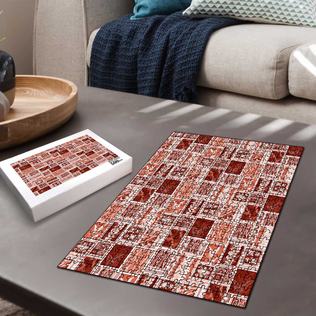 Vintage Aloha Block Quilt Puzzle Red Inspired Lei Motifs - Polynesian Pride