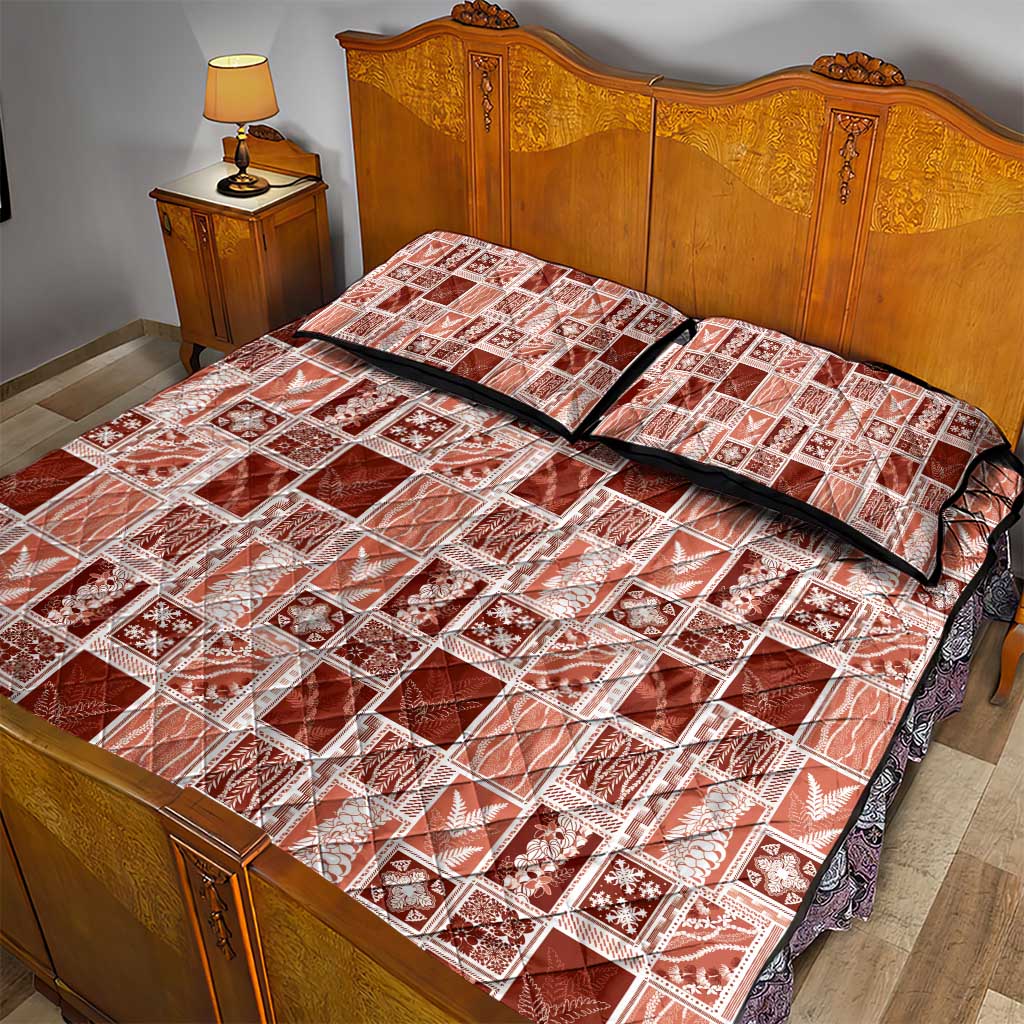 Vintage Aloha Block Quilt Quilt Bed Set Red Inspired Lei Motifs - Polynesian Pride