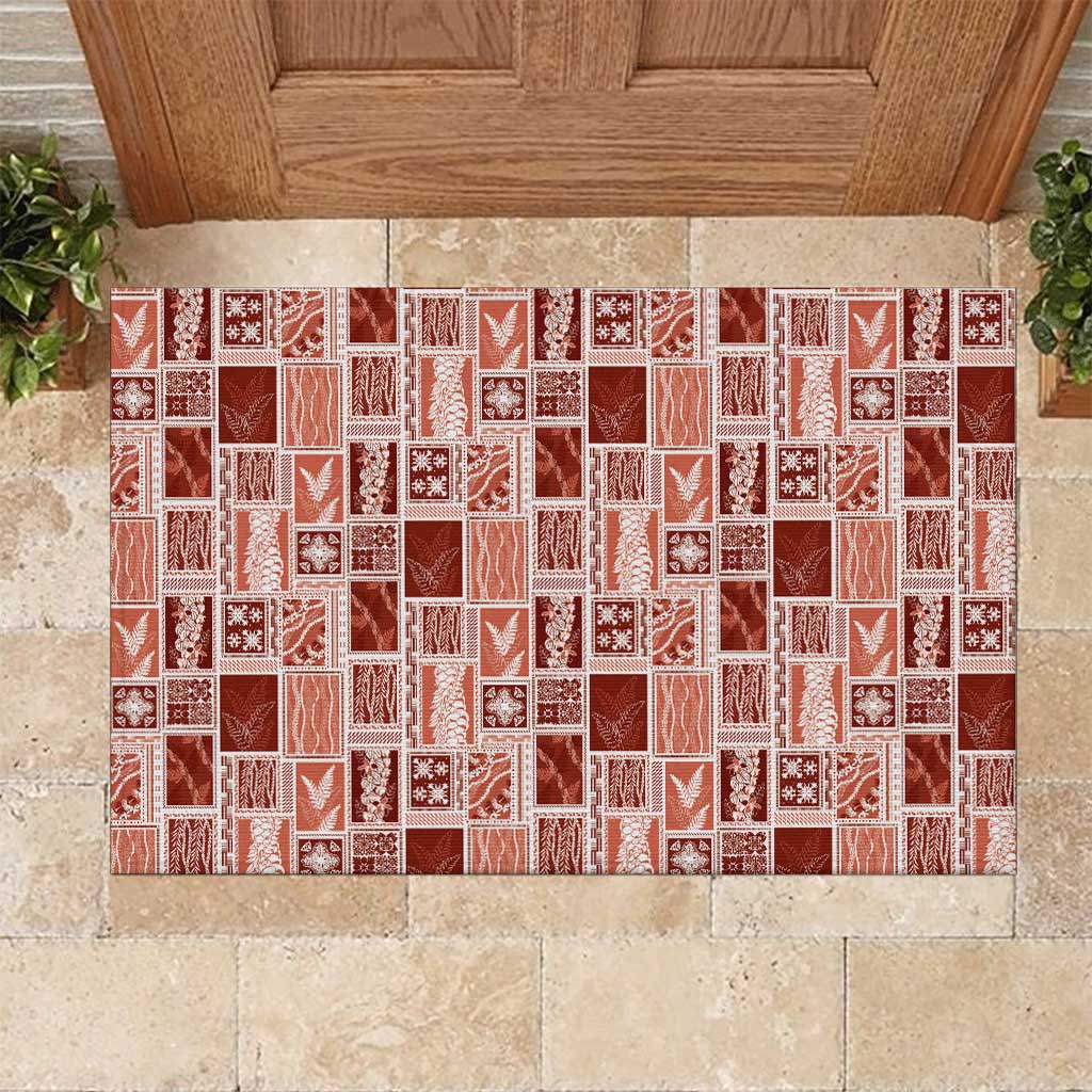 Vintage Aloha Block Quilt Rubber Doormat Red Inspired Lei Motifs - Polynesian Pride