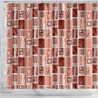 Vintage Aloha Block Quilt Shower Curtain Red Inspired Lei Motifs - Polynesian Pride