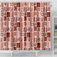 Vintage Aloha Block Quilt Shower Curtain Red Inspired Lei Motifs - Polynesian Pride