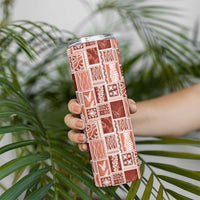 Vintage Aloha Block Quilt Skinny Tumbler Red Inspired Lei Motifs - Polynesian Pride