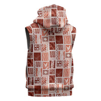 Vintage Aloha Block Quilt Sleeveless Zip Hoodie Red Inspired Lei Motifs - Polynesian Pride