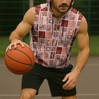 Vintage Aloha Block Quilt Sleeveless Zip Hoodie Red Inspired Lei Motifs - Polynesian Pride