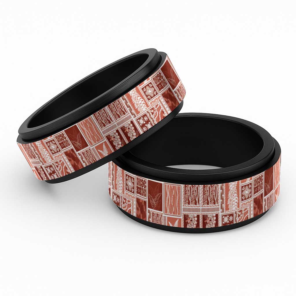 Vintage Aloha Block Quilt Spinner Ring Red Inspired Lei Motifs LT9 Black Red - Polynesian Pride