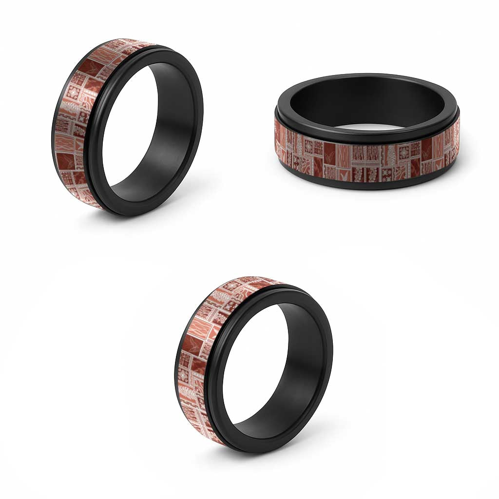 Vintage Aloha Block Quilt Spinner Ring Red Inspired Lei Motifs - Polynesian Pride