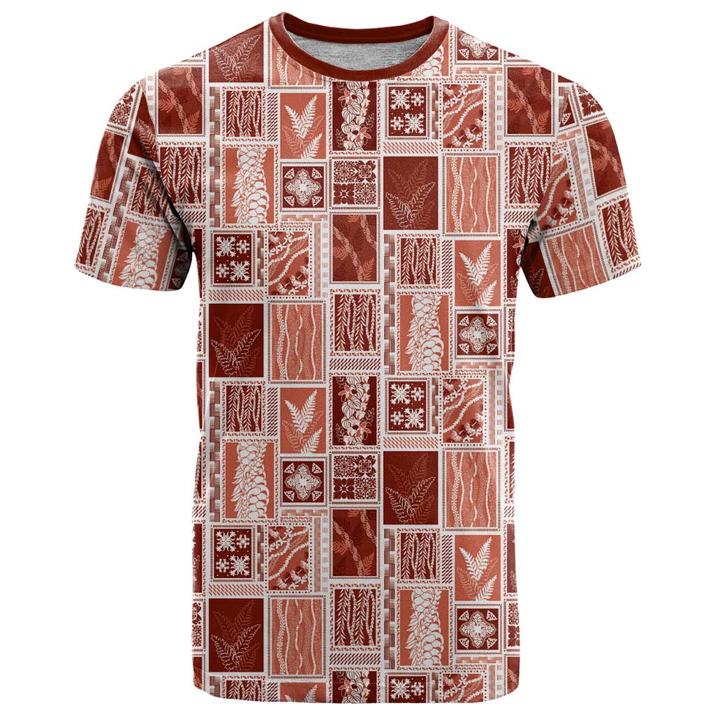Vintage Aloha Block Quilt T Shirt Red Inspired Lei Motifs - Polynesian Pride