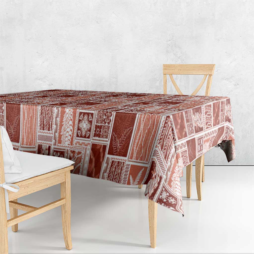 Vintage Aloha Block Quilt Tablecloth Red Inspired Lei Motifs - Polynesian Pride