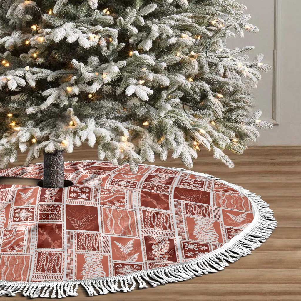 Vintage Aloha Block Quilt Tree Skirt Red Inspired Lei Motifs - Polynesian Pride