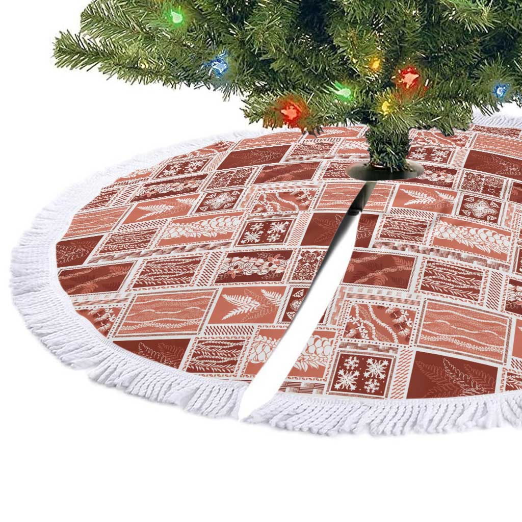 Vintage Aloha Block Quilt Tree Skirt Red Inspired Lei Motifs - Polynesian Pride