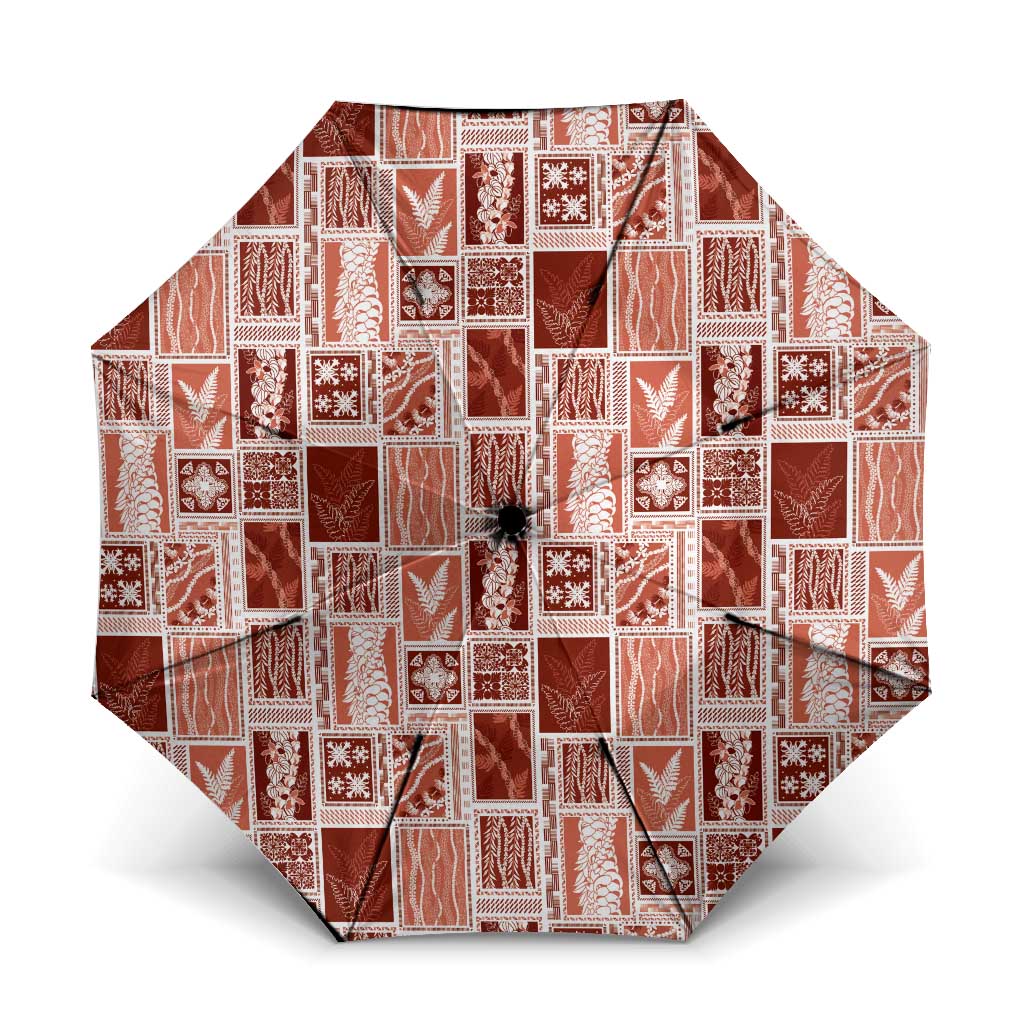 Vintage Aloha Block Quilt Umbrella Red Inspired Lei Motifs - Polynesian Pride