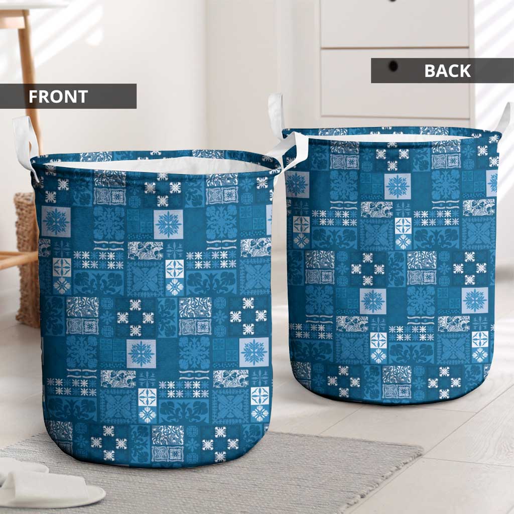 Vintage Hawaiian Quilting Patterns Laundry Basket Blue Style Tribal Fabric Patchwork - Polynesian Pride