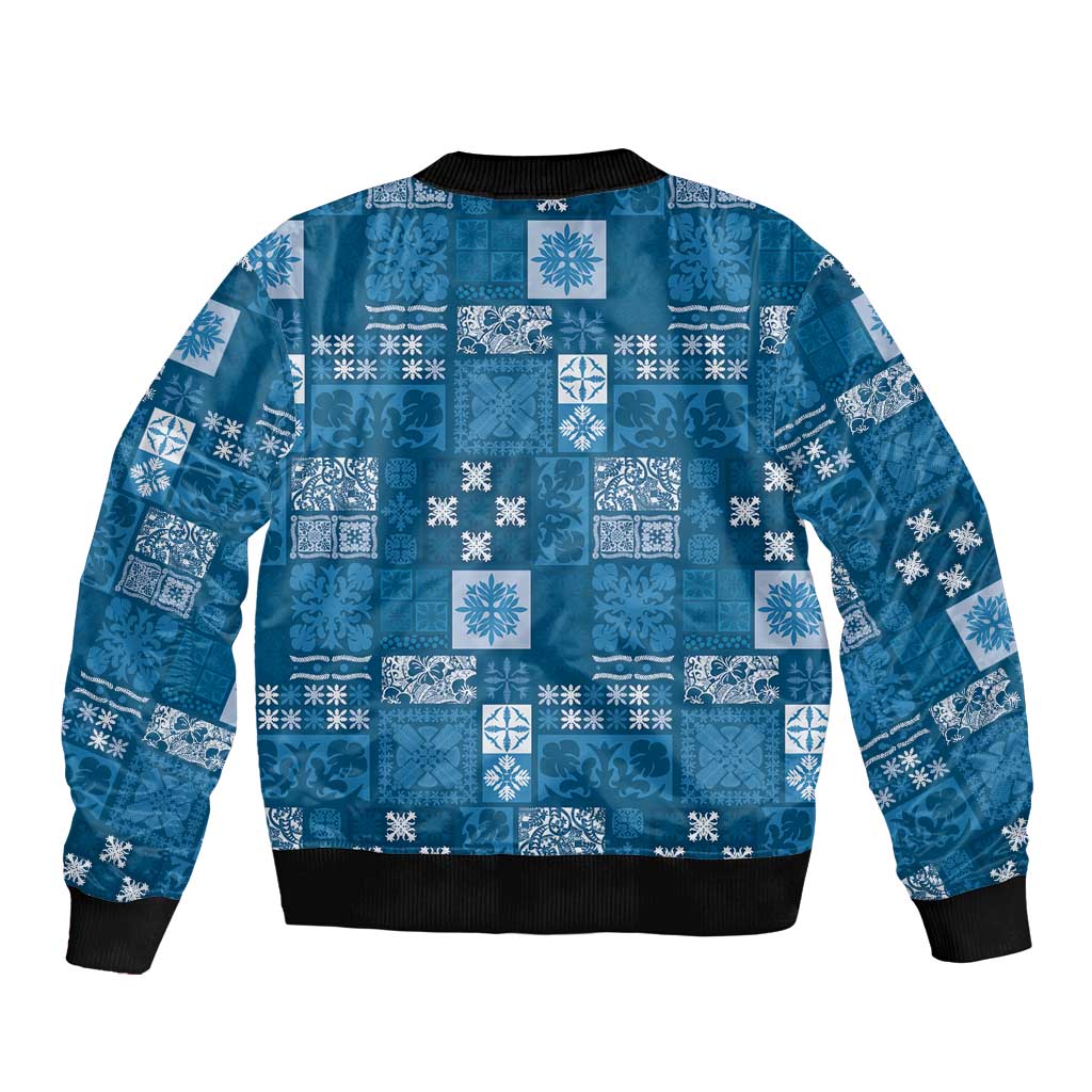 Vintage Hawaiian Quilting Patterns Bomber Jacket Blue Style Tribal Fabric Patchwork - Polynesian Pride
