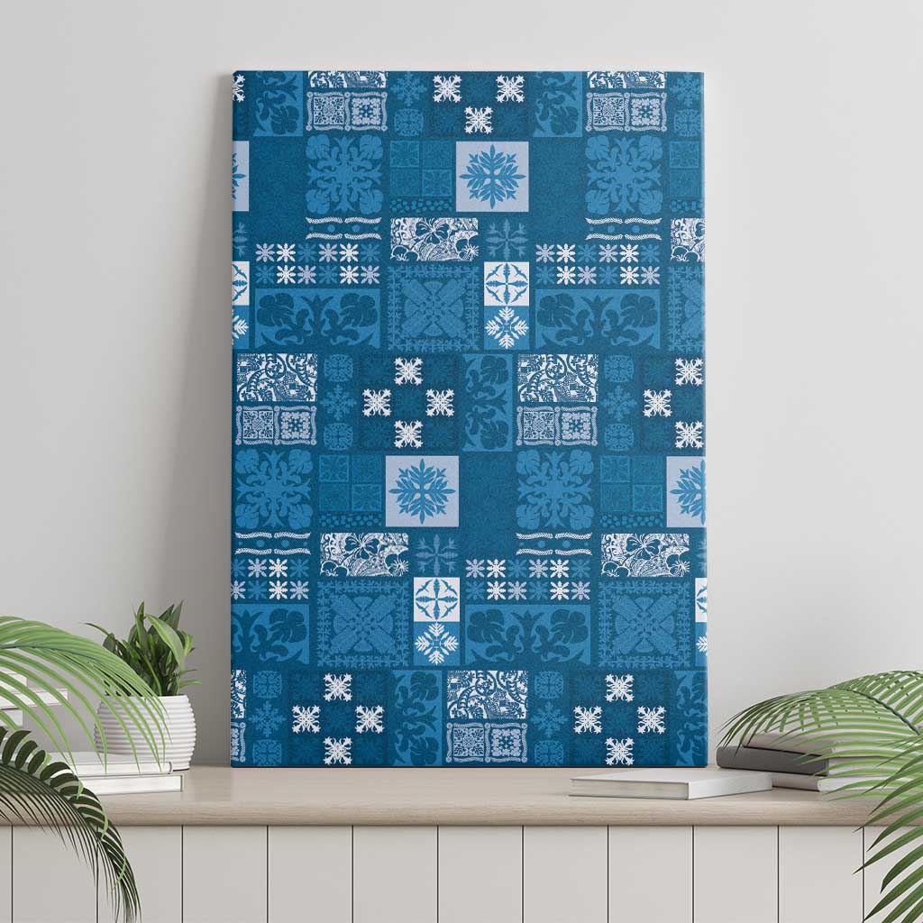 Vintage Hawaiian Quilting Patterns Canvas Wall Art Blue Style Tribal Fabric Patchwork - Polynesian Pride
