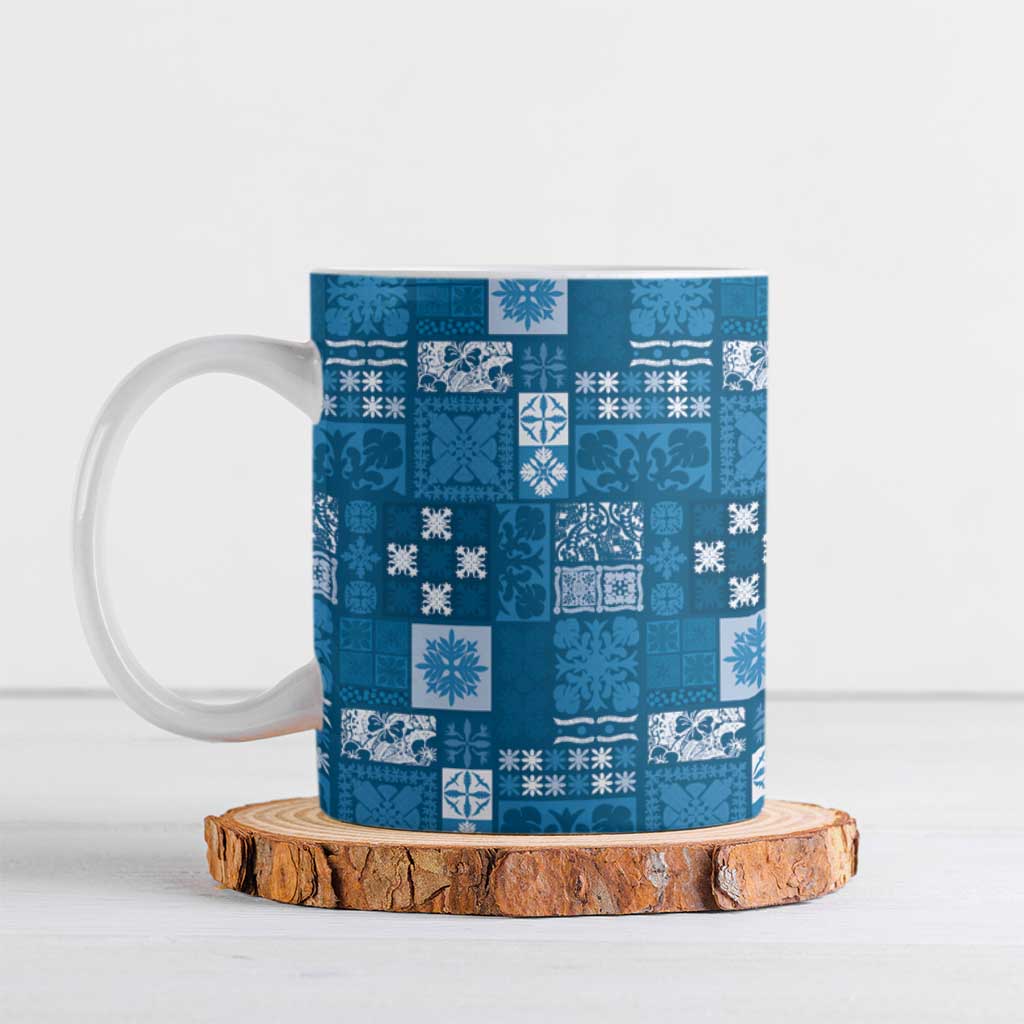 Vintage Hawaiian Quilting Patterns Ceramic Mug Blue Style Tribal Fabric Patchwork - Polynesian Pride