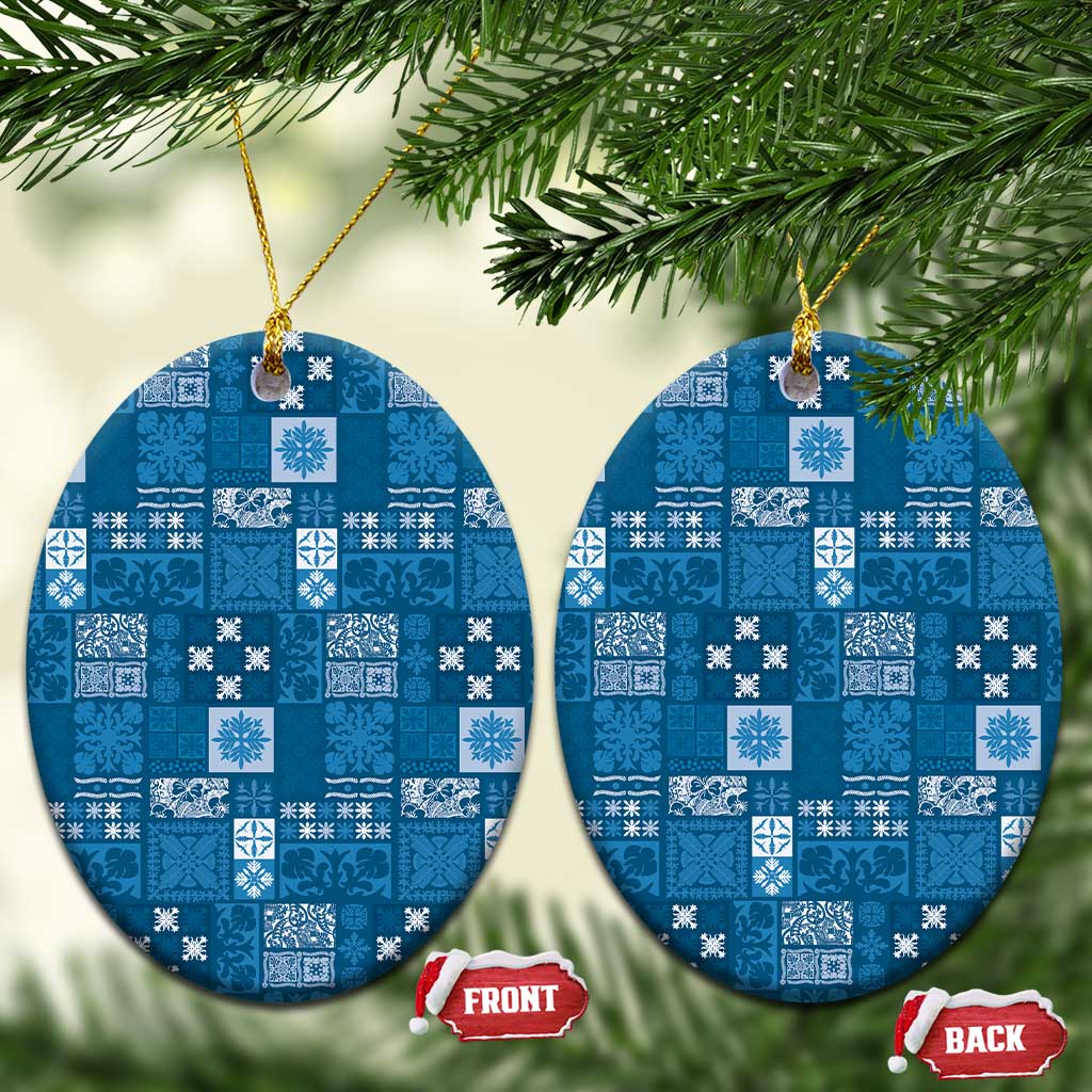 Vintage Hawaiian Quilting Patterns Ceramic Ornament Blue Style Tribal Fabric Patchwork - Polynesian Pride