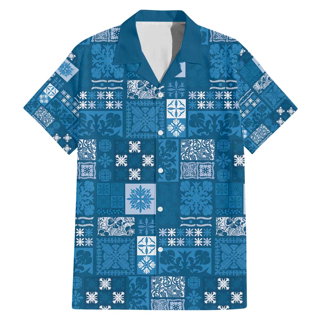 Vintage Hawaiian Quilting Patterns Family Matching Mermaid Dress and Hawaiian Shirt Blue Style Tribal Fabric Patchwork - Polynesian Pride