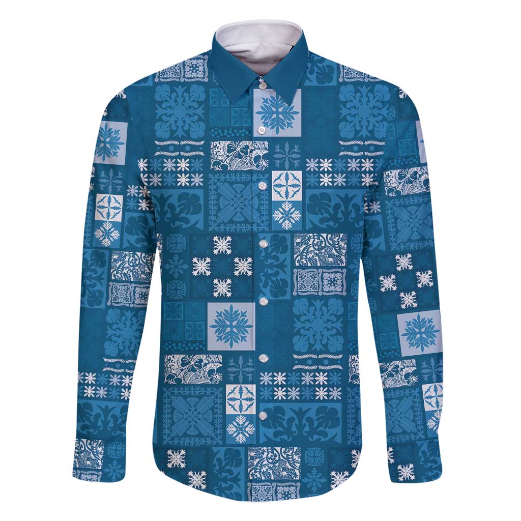 Vintage Hawaiian Quilting Patterns Family Matching Mermaid Dress and Hawaiian Shirt Blue Style Tribal Fabric Patchwork - Polynesian Pride