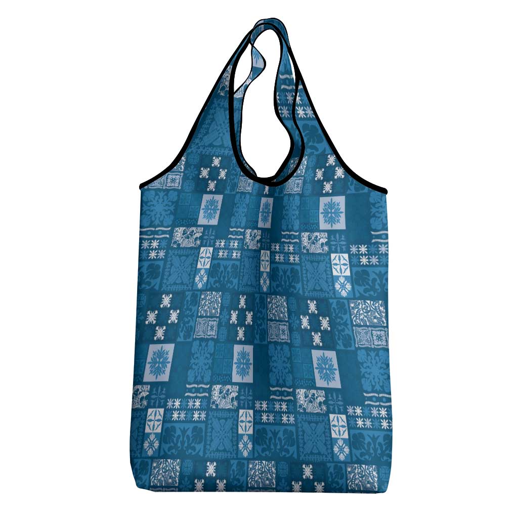 Vintage Hawaiian Quilting Patterns Grocery Bag Blue Style Tribal Fabric Patchwork - Polynesian Pride