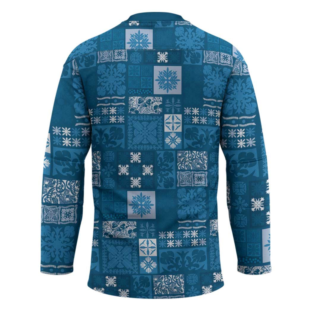 Vintage Hawaiian Quilting Patterns Hockey Jersey Blue Style Tribal Fabric Patchwork - Polynesian Pride