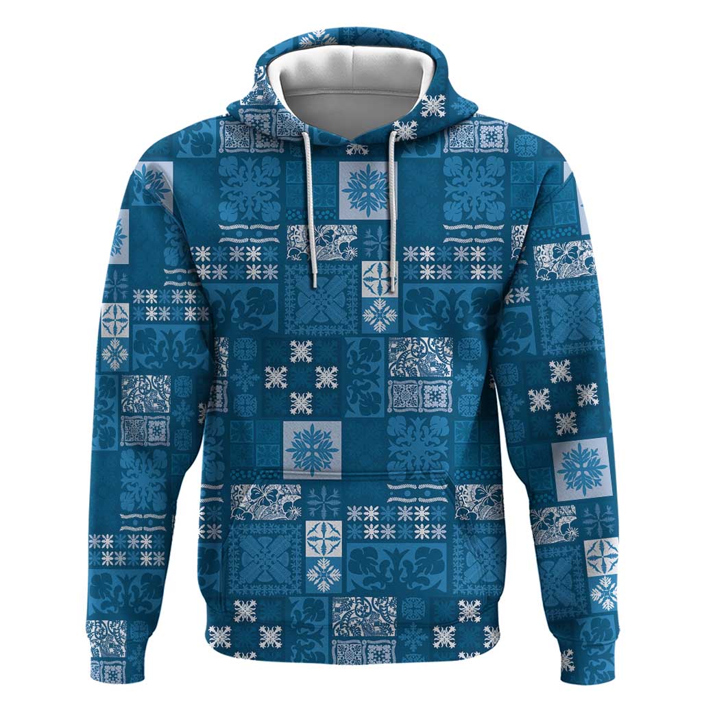 Vintage Hawaiian Quilting Patterns Hoodie Blue Style Tribal Fabric Patchwork - Polynesian Pride