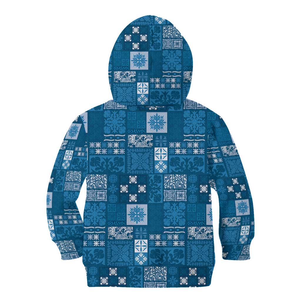 Vintage Hawaiian Quilting Patterns Kid Hoodie Blue Style Tribal Fabric Patchwork - Polynesian Pride
