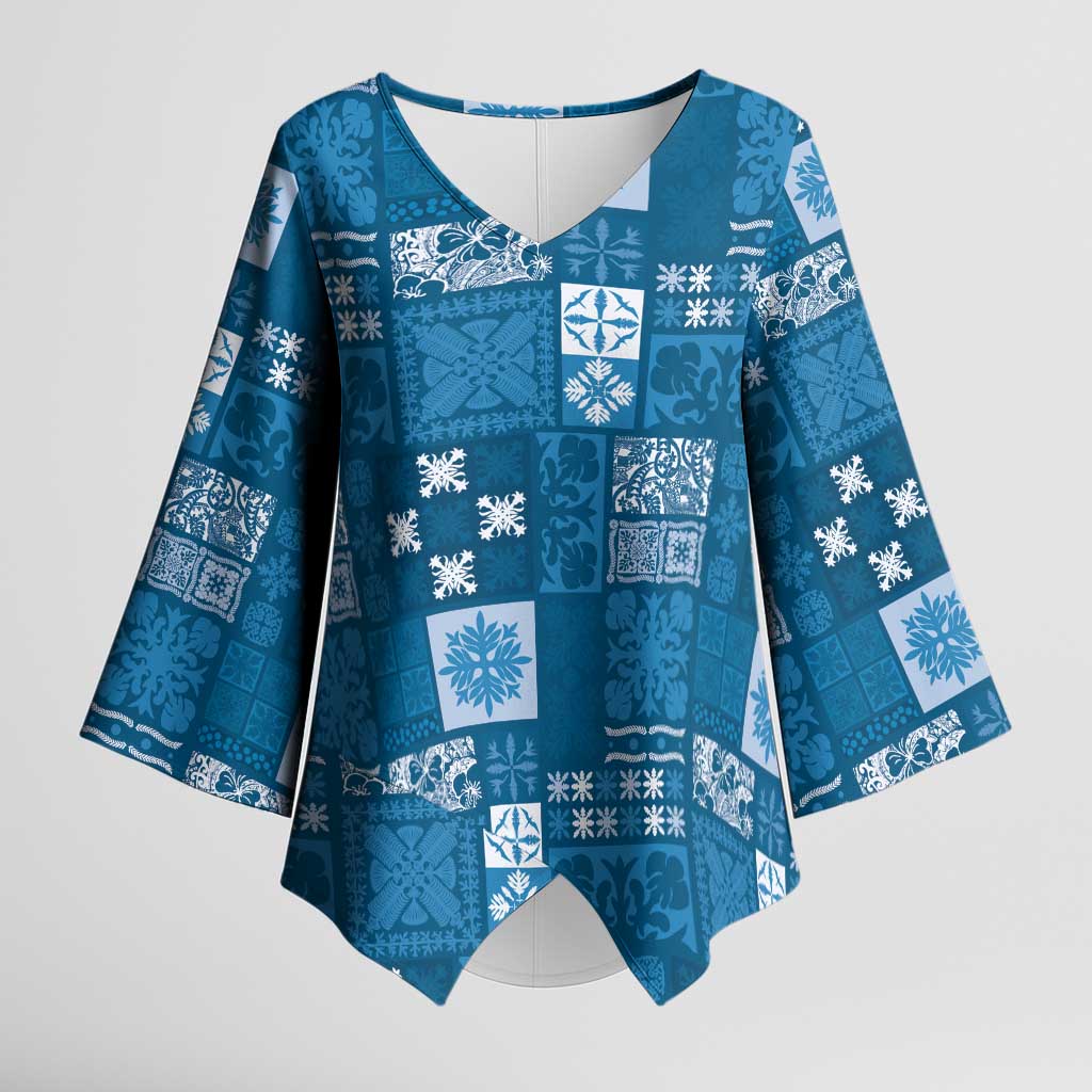 Vintage Hawaiian Quilting Patterns Kimono Sleeve Blouse Blue Style Tribal Fabric Patchwork - Polynesian Pride