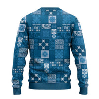 Vintage Hawaiian Quilting Patterns Ugly Christmas Sweater Blue Style Tribal Fabric Patchwork - Polynesian Pride