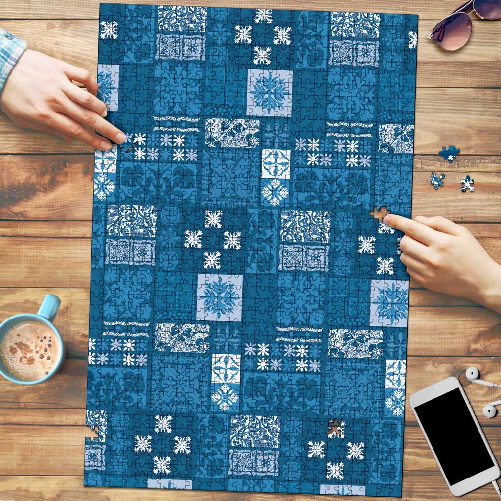 Vintage Hawaiian Quilting Patterns Puzzle Blue Style Tribal Fabric Patchwork - Polynesian Pride