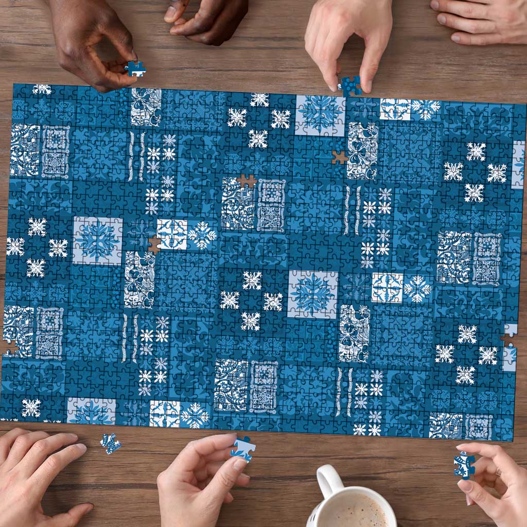 Vintage Hawaiian Quilting Patterns Puzzle Blue Style Tribal Fabric Patchwork - Polynesian Pride