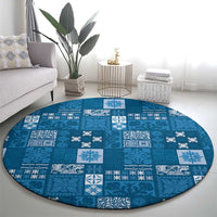 Vintage Hawaiian Quilting Patterns Round Carpet Blue Style Tribal Fabric Patchwork - Polynesian Pride