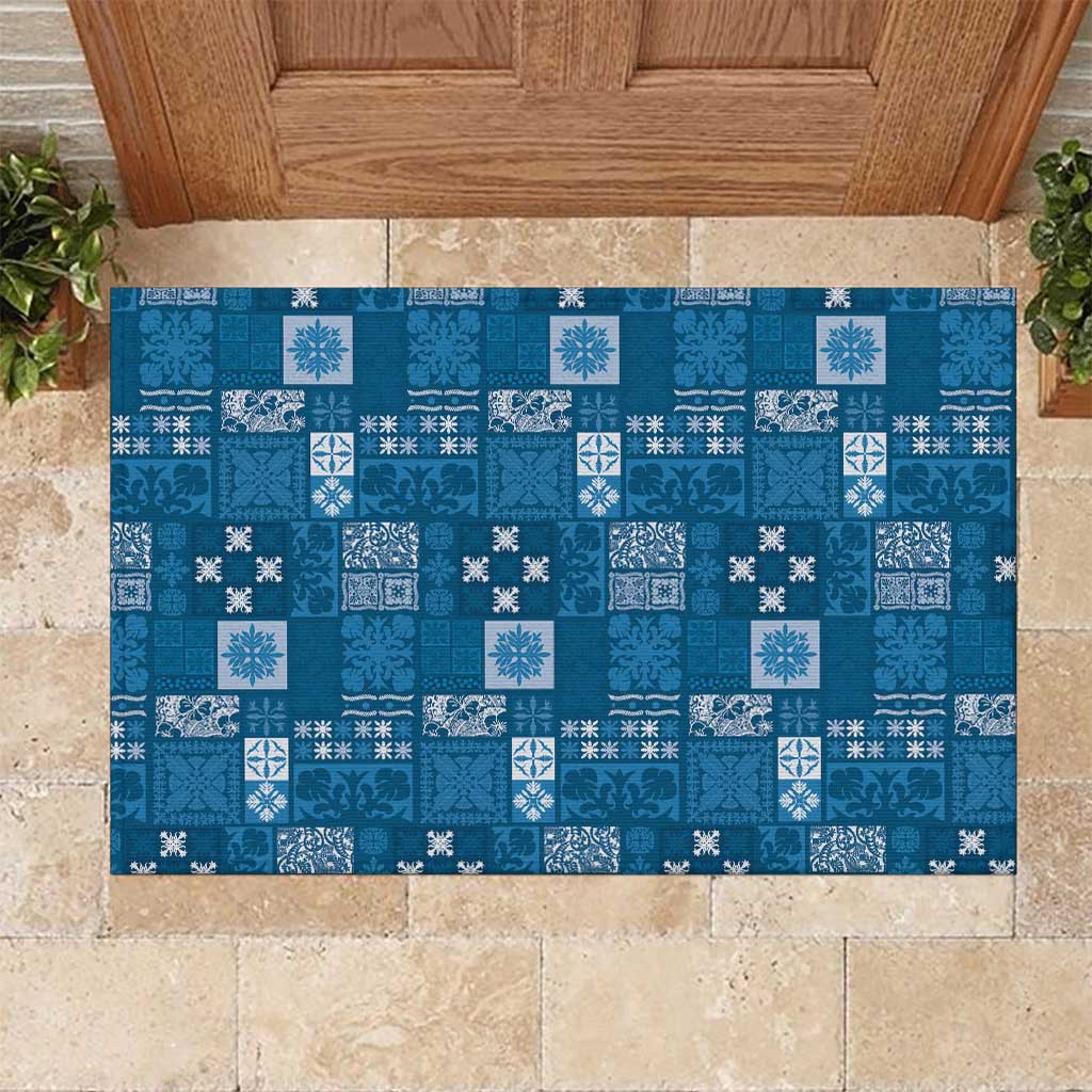 Vintage Hawaiian Quilting Patterns Rubber Doormat Blue Style Tribal Fabric Patchwork - Polynesian Pride