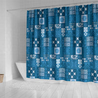 Vintage Hawaiian Quilting Patterns Shower Curtain Blue Style Tribal Fabric Patchwork - Polynesian Pride