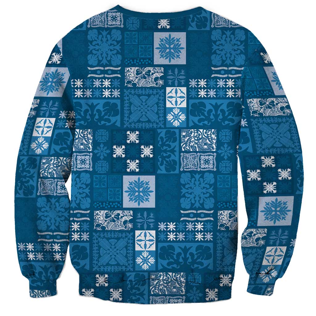 Vintage Hawaiian Quilting Patterns Sweatshirt Blue Style Tribal Fabric Patchwork - Polynesian Pride