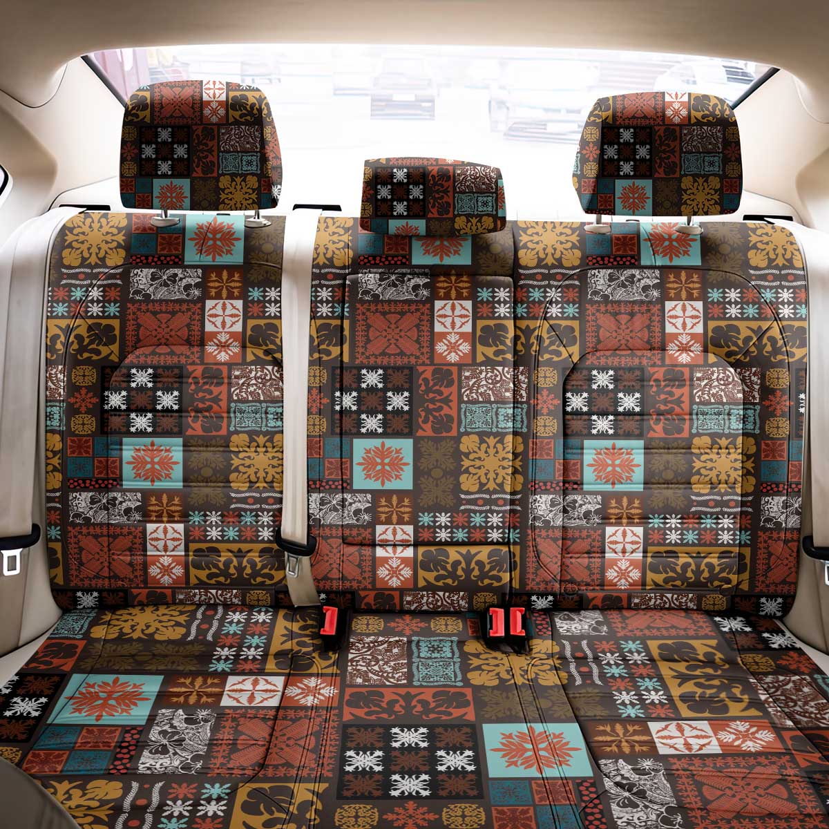 Vintage Hawaiian Quilting Patterns Back Car Seat Cover Brown Style Tribal Fabric Patchwork - Polynesian Pride
