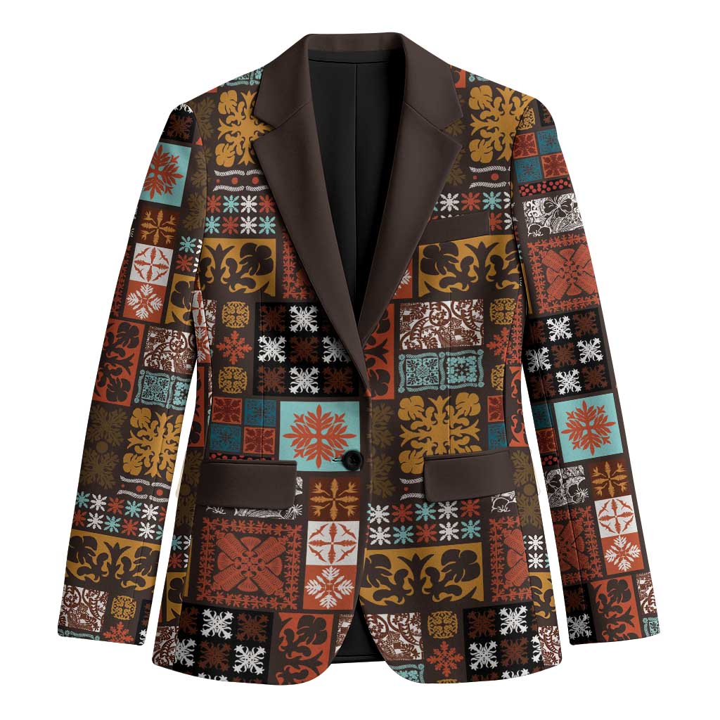 Vintage Hawaiian Quilting Patterns Blazer Brown Style Tribal Fabric Patchwork - Polynesian Pride