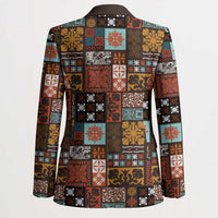 Vintage Hawaiian Quilting Patterns Blazer Brown Style Tribal Fabric Patchwork - Polynesian Pride