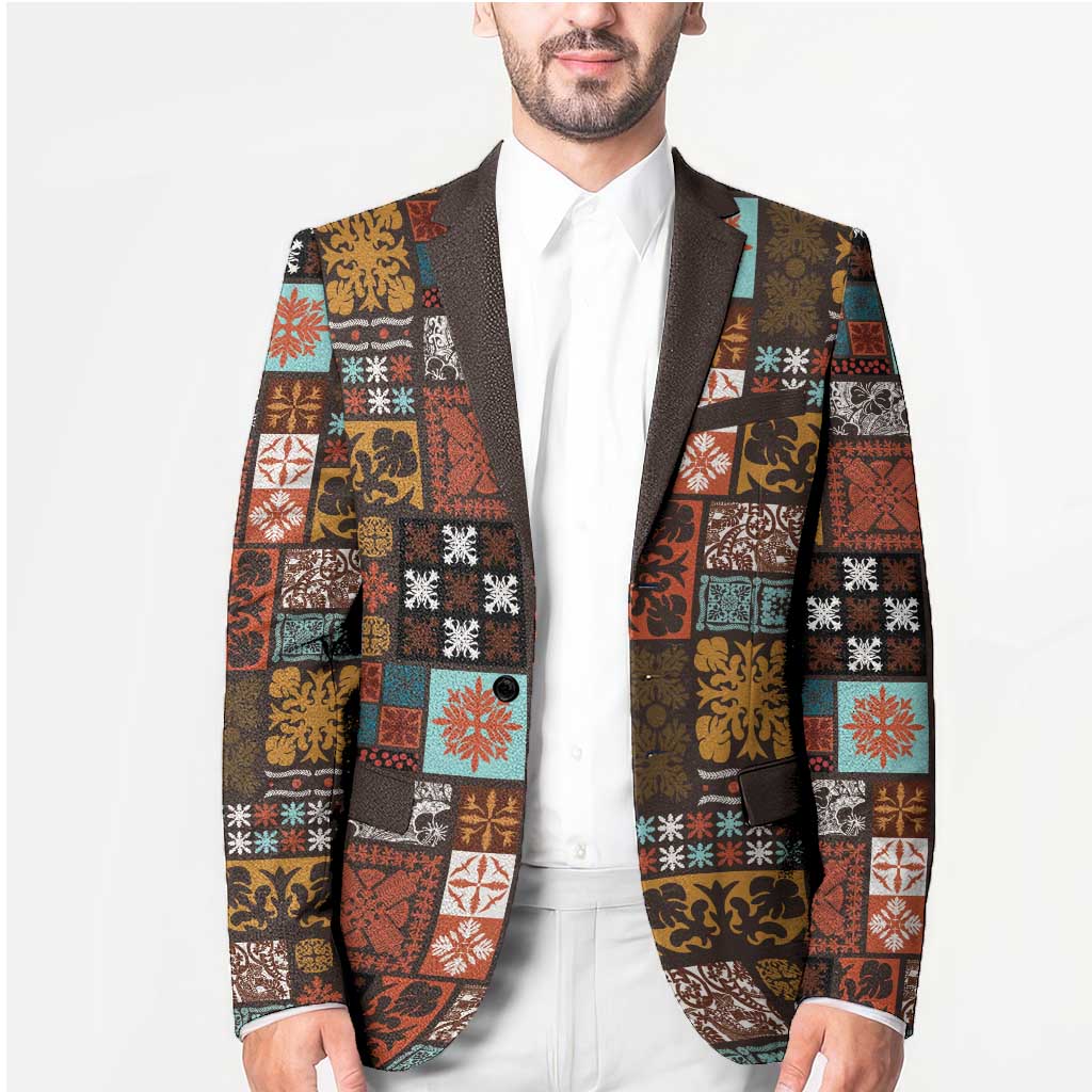 Vintage Hawaiian Quilting Patterns Blazer Brown Style Tribal Fabric Patchwork - Polynesian Pride